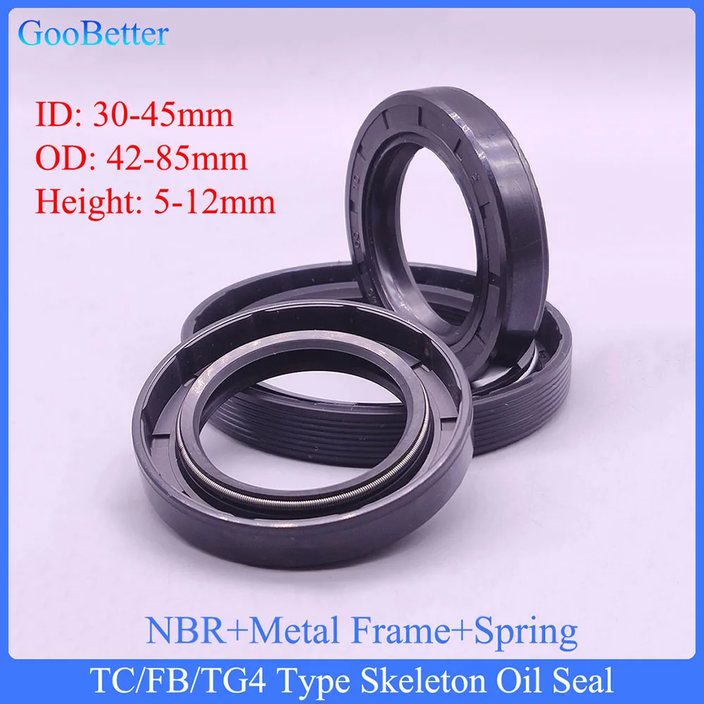 5Pcs NBR+Metal Frame+Spring Shaft Oil Seal TC/FB/TG4 Type Skeleton Oil Seal ID 30-45mm Nitrile Rubber Shaft Double Lip Gasket