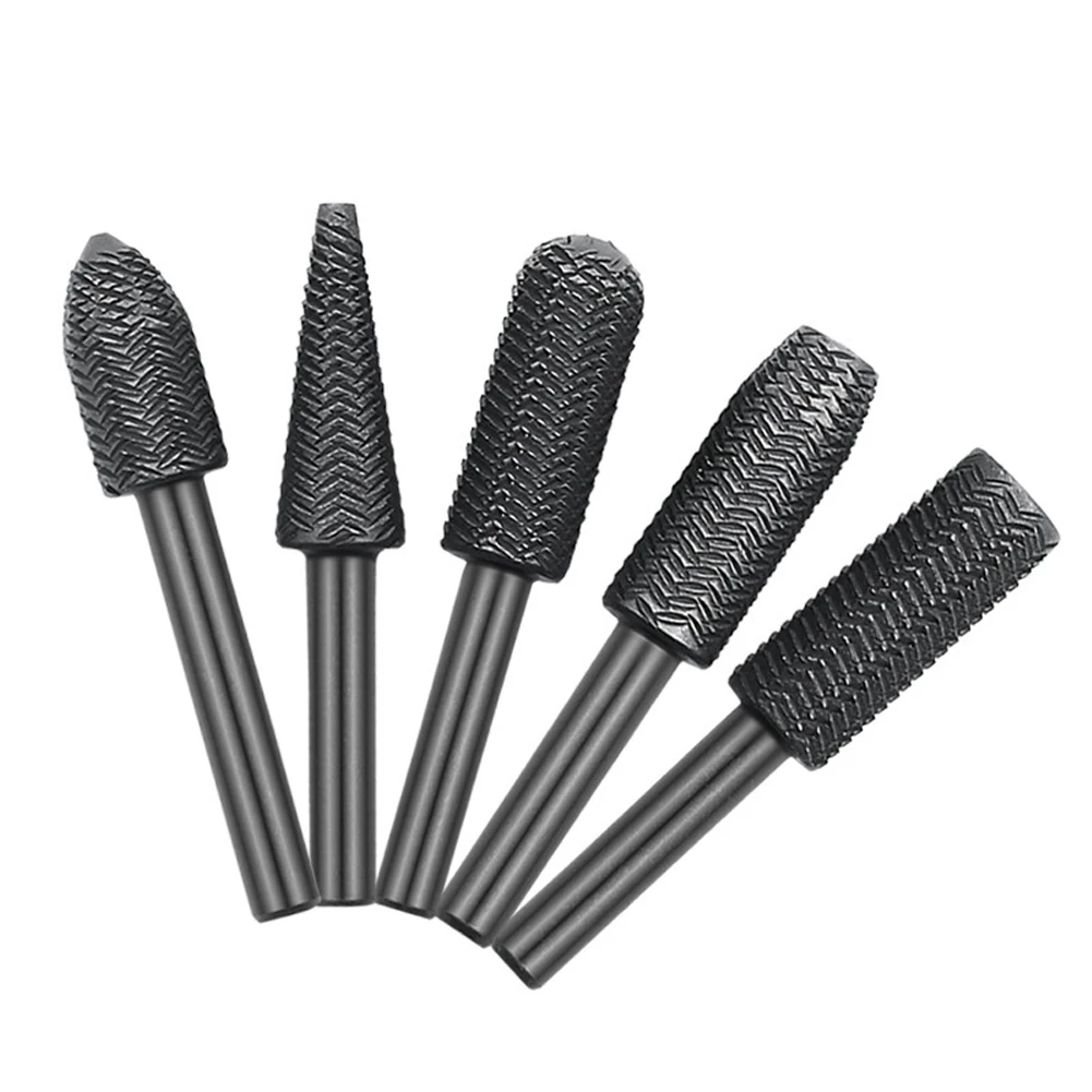 5pcs 6mm Premium Carbide Burr Set - High-Speed Cutting Wood Carving Rotary Rasp Drill Bit Files For Woodworking Carpentry Engrav