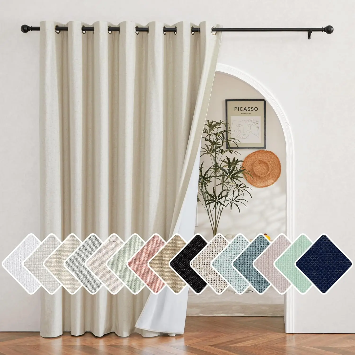 

100% Blackout Curtain for Sliding Glass Door, 100"x84" Sliding Door Curtain with Linen Look, Completely Blackout Thermal