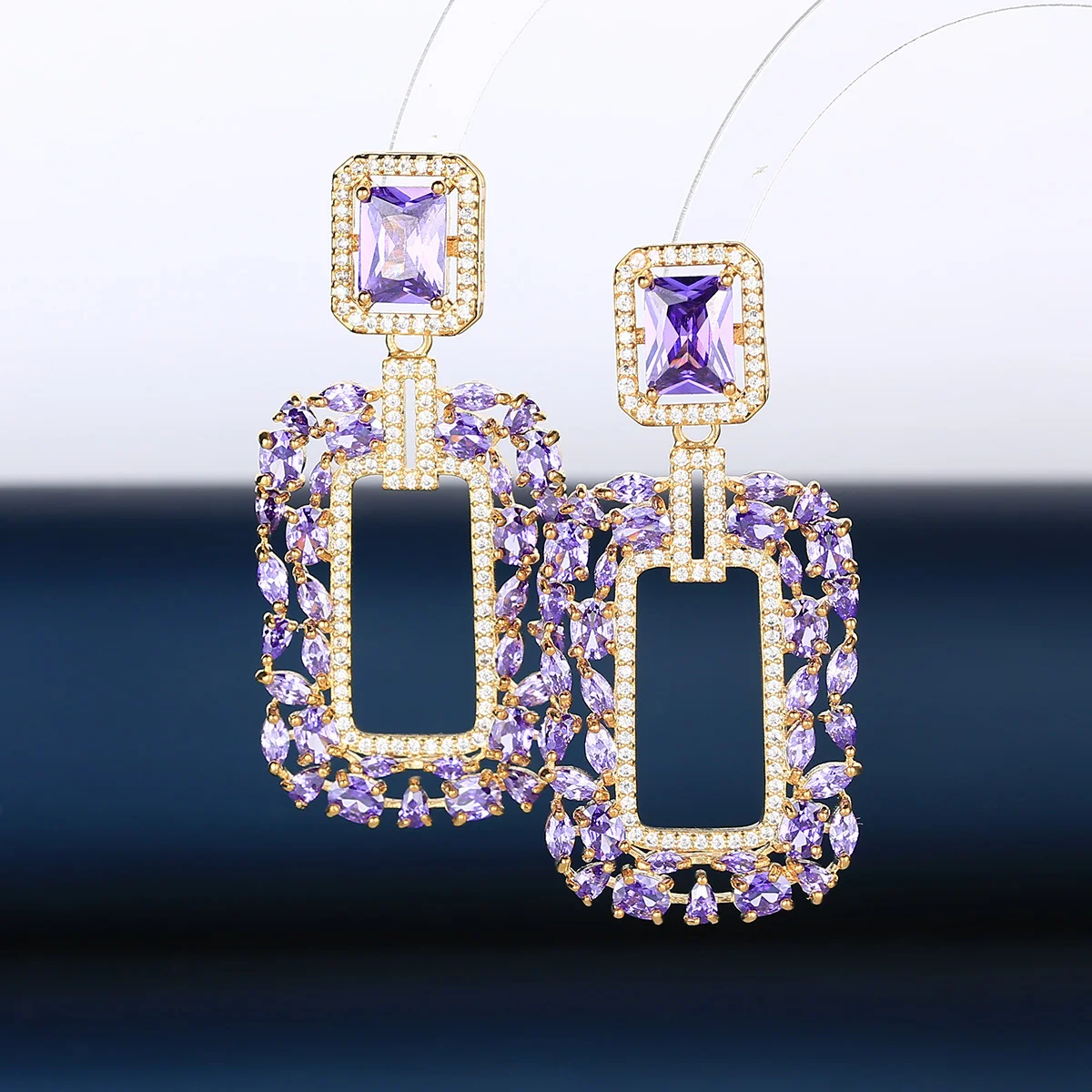 

Серьги-подвески из серебра 925 пробы с квадратным фиолетовым камнем, роскошные, полые, элегантные, для вечеринок и свадеб, подарок для женщин