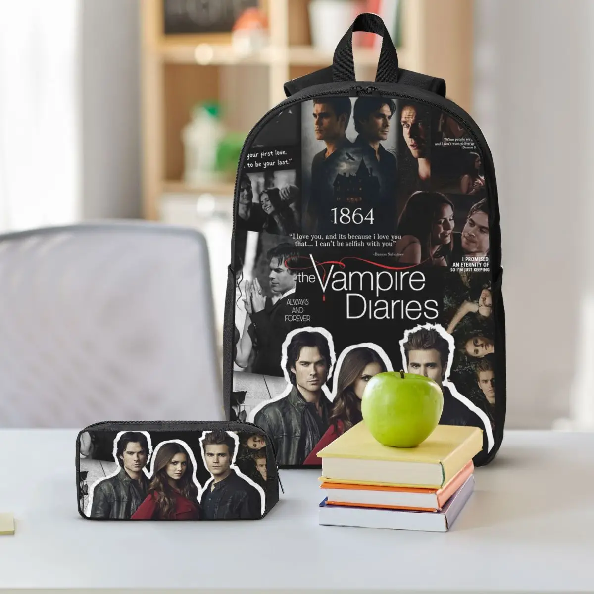 The Vampire Diaries Backpack Student Boys Girls BookBag School Bag Computer Shoulder Bags 3ps Insulated Lunch Bag Pencil Case