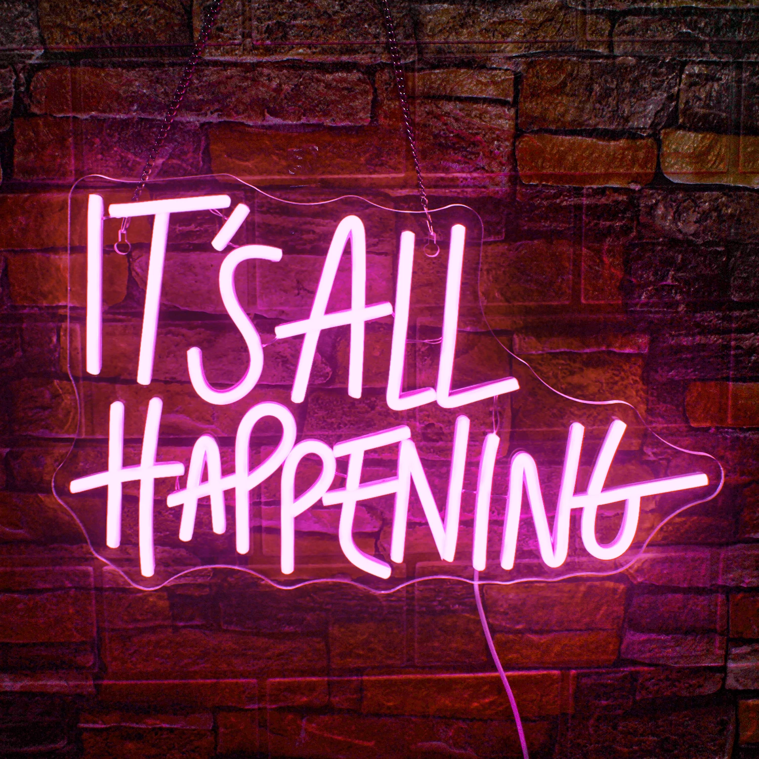 It’s All Happening Neon Sign Pink Led Sign USB Dimmable Letter Neon for Wall Decor for Salon Bar Club Wedding Birthday Party