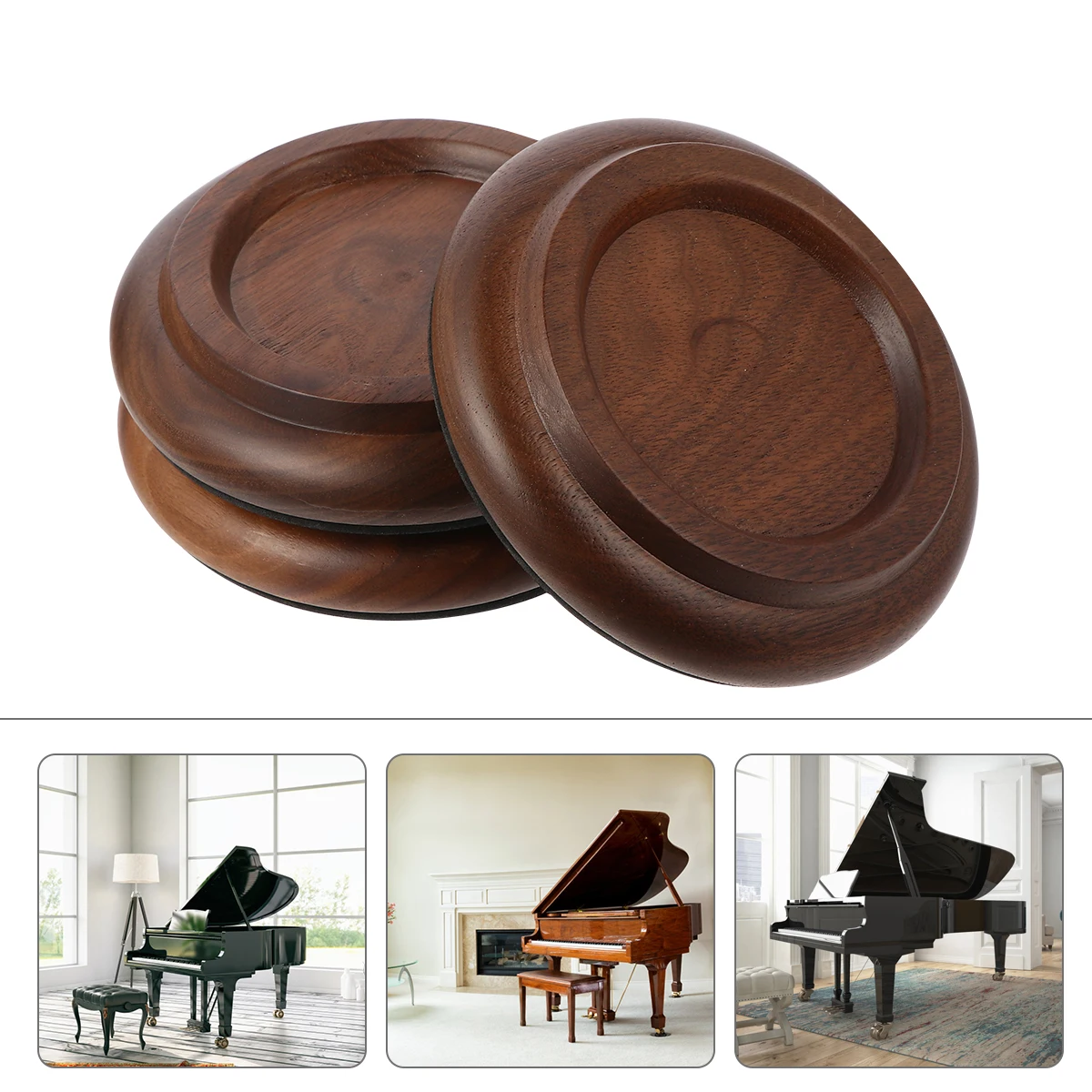

3 Pcs Piano Mat Caster Cups Wood Feet Pads Leg Foot Solid Black Walnut Protector