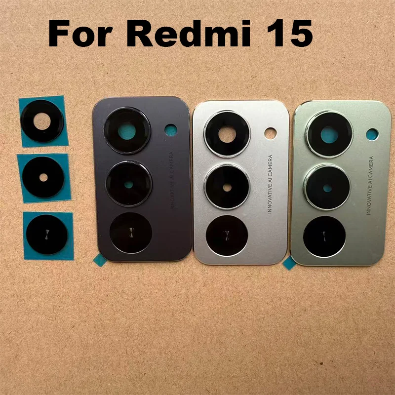 New For Xiaomi Redmi 15 4G 5G Back Camera Lens Glass Rear Camera With Frame Glue Sticker Adhesive Replacement 24129PN74G 25057RN