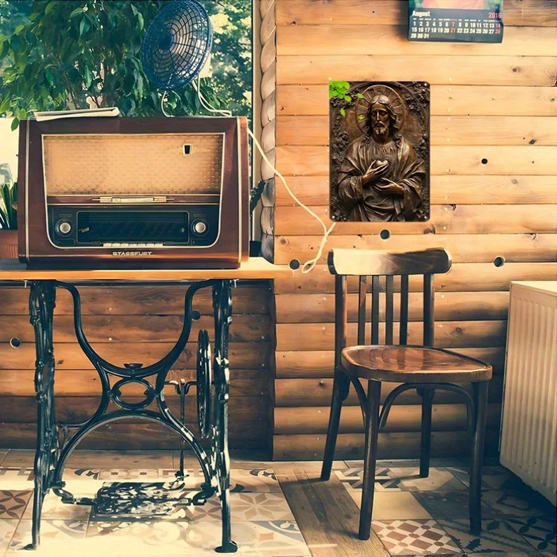 2D Art Print Metal Aluminum Sign A Beautiful Bronze Relief Depicting Jesus Chris for Home Restaurant Bar Cafe Garage Decorations