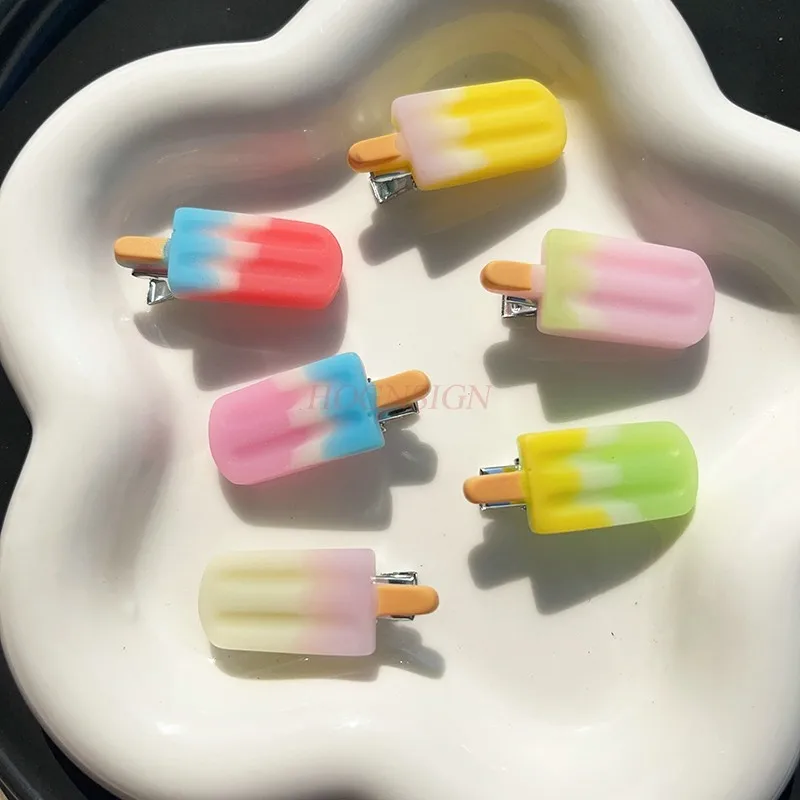 7 قطع دبوس الشعر الآيس كريم مقلد الغذاء الآيس كريم بطة الفم كليب فتاة الجانب كليب الكرتون دبوس الشعر #5