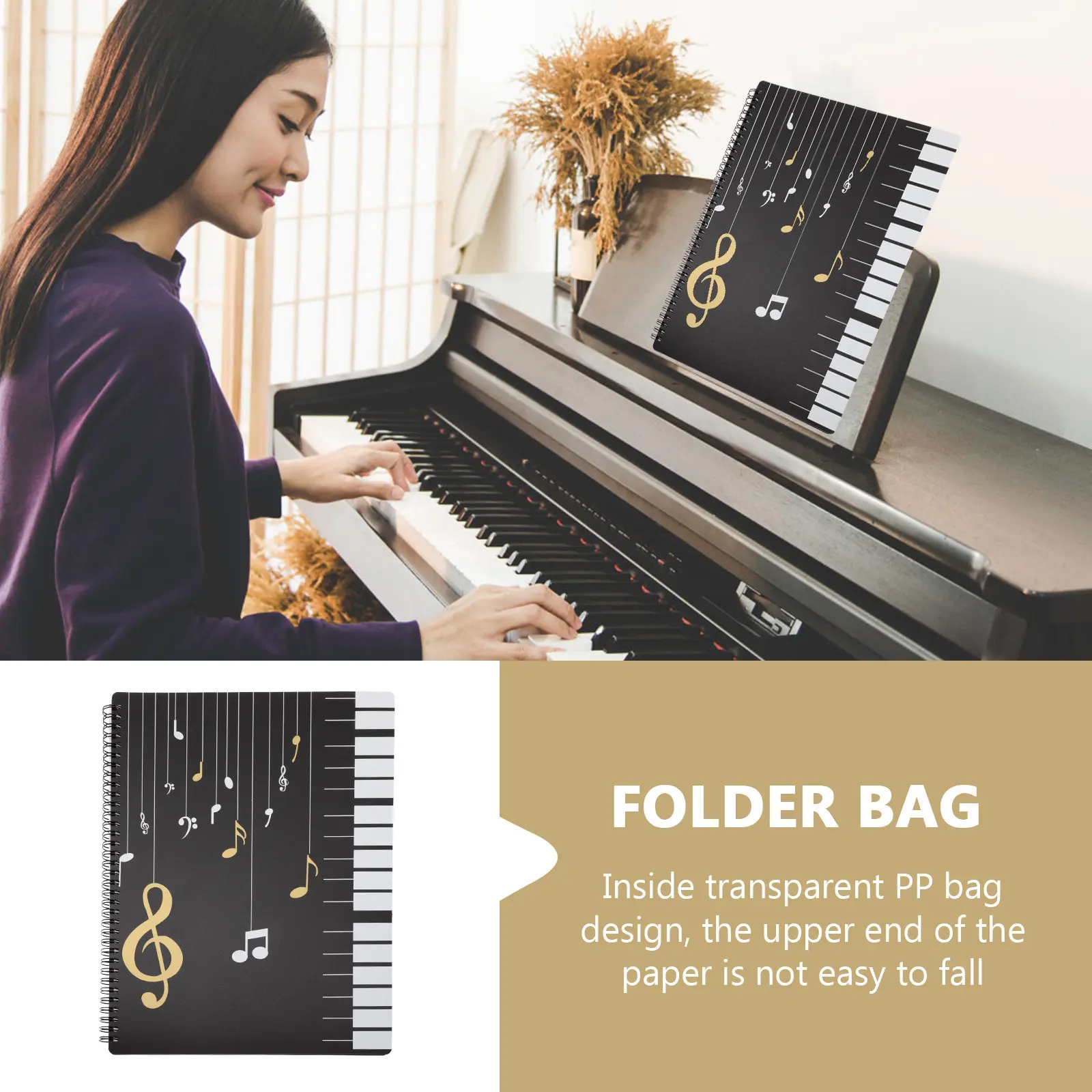 A4 Music Folder Sturdy ABS Plastic Sheet Featuring Piano Keys Pattern Ideal for Students Musicians Teachers
