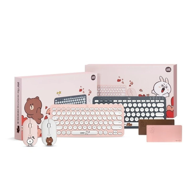 Limited Edition Logitech Cartoon Bear Series K380 Keyboard Pebble Mouse Set Gift Box Windows Macos Android Chrome Os Universal