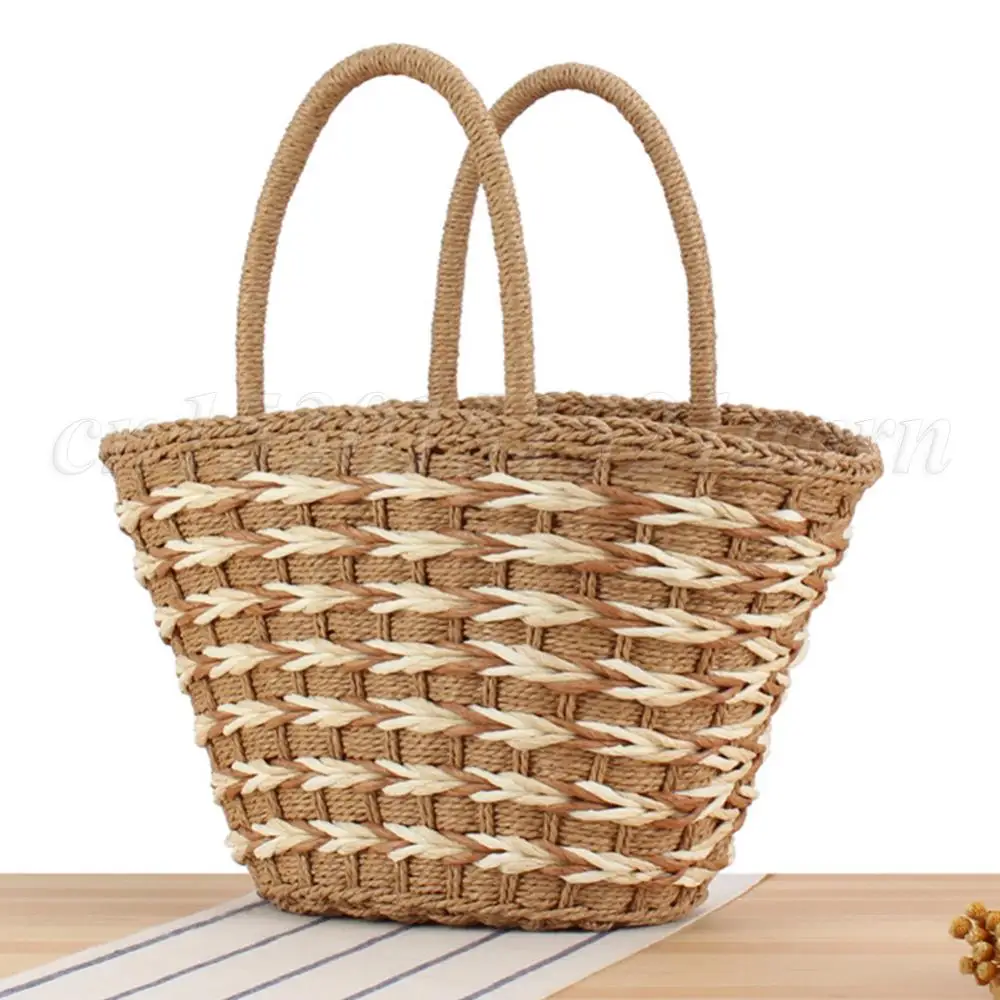 2024 Summer Straw Woven Small Shopping Handbags Handwoven Women Tote Bag Zipper Closure Handmade Weaving Shoulder Bag for Travel