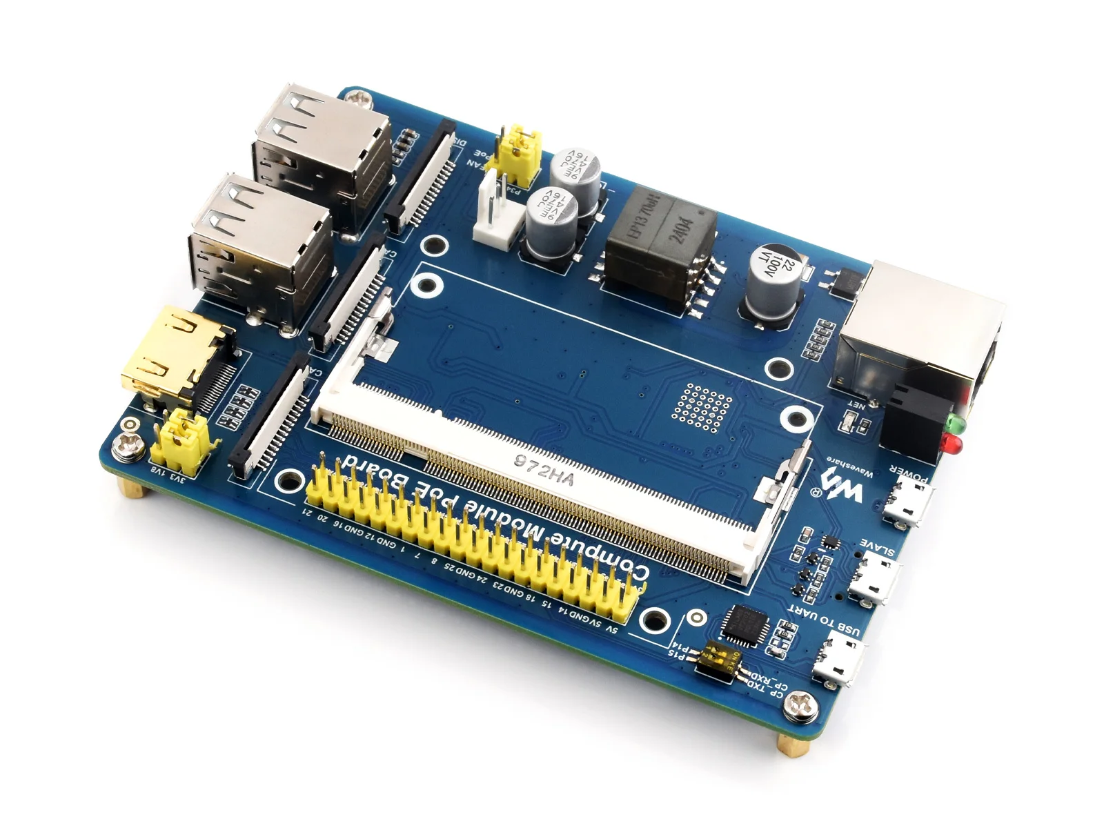 Waveshare Compute Module IO Board with PoE Feature, Composite Breakout Board for Developing with Raspberry Pi CM4S/CM3