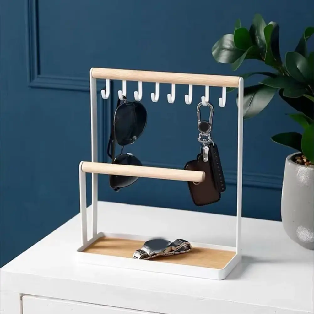

Stable Structure Jewelry Storage Rack Stylish Classic Design Jewelry Display Stand Iron and Wood Large Capacity