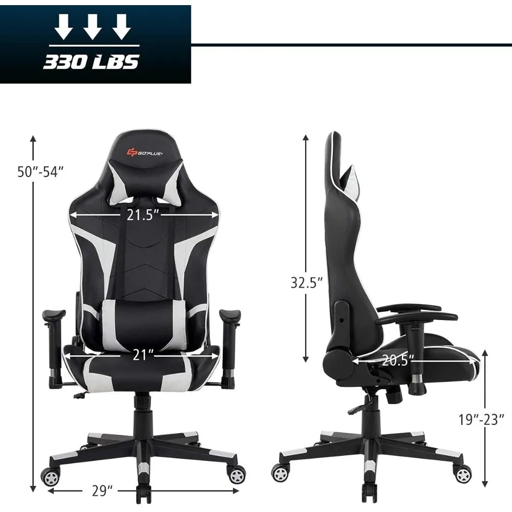 Massage Gaming Chair, High Back Office Computer Chair with Headrest and Lumbar Support, Racing Style Reclining Swiveling Game