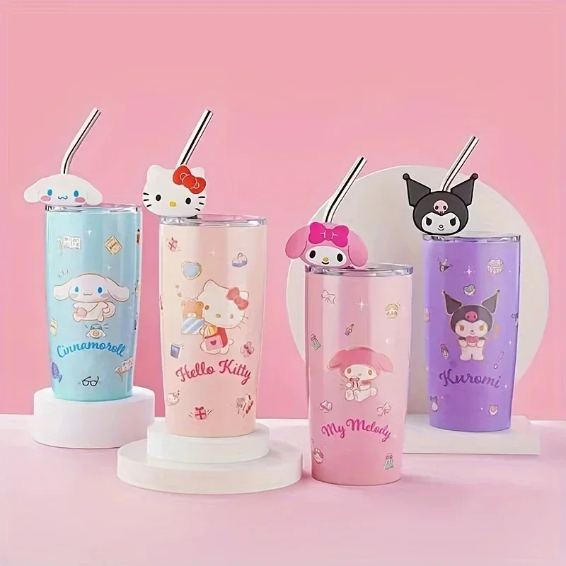 

New Sanrio Kuromi Cute Hello Kitty Tumbler Stainless Steel Water Bottle with Straw Summer Drinkware Travel Accessories Gifts