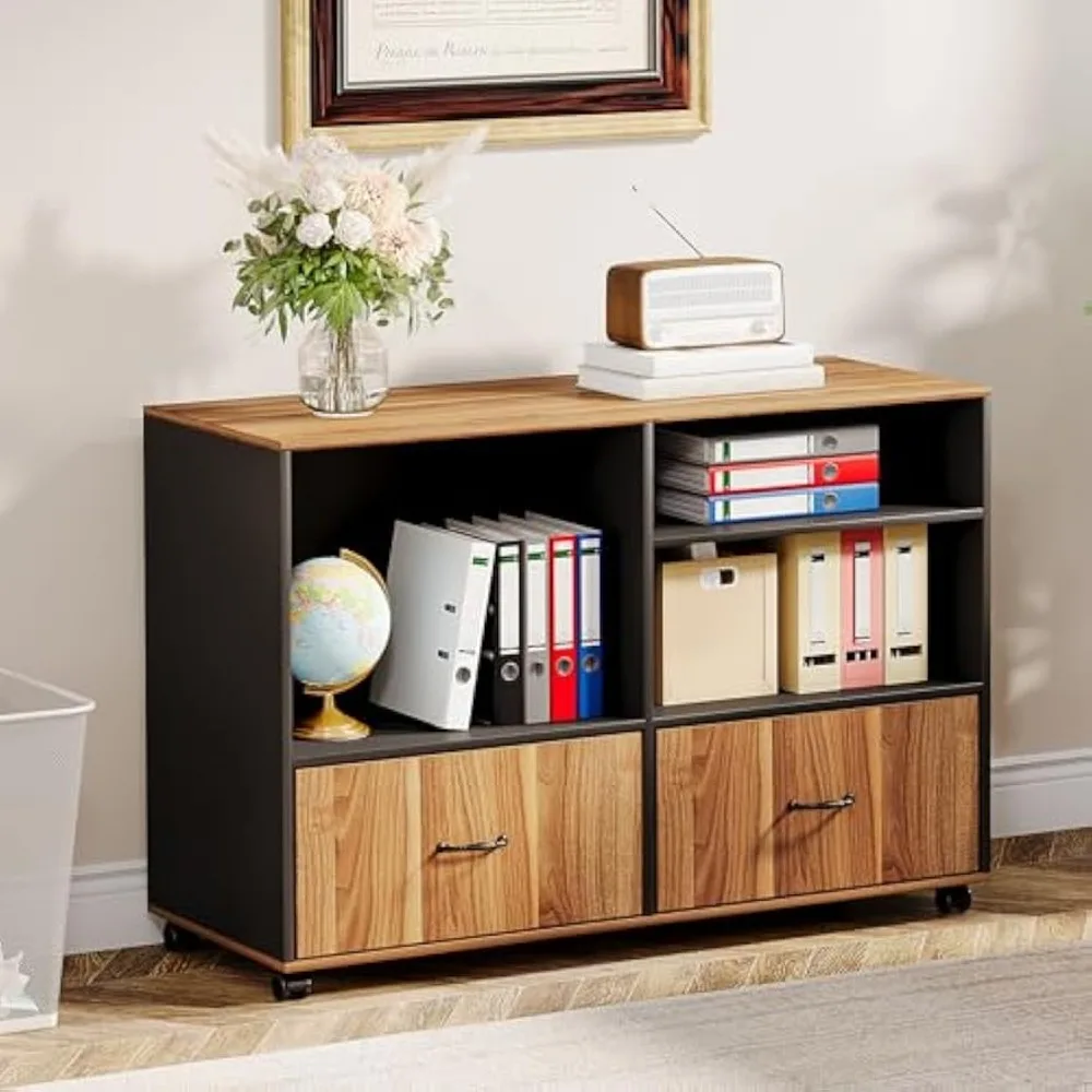 

2-Drawer File Cabinet on Wheels, Lateral Filing Cabinet, Wood File Organization Cabinet with Shelves, Mobile File Cabinet Print
