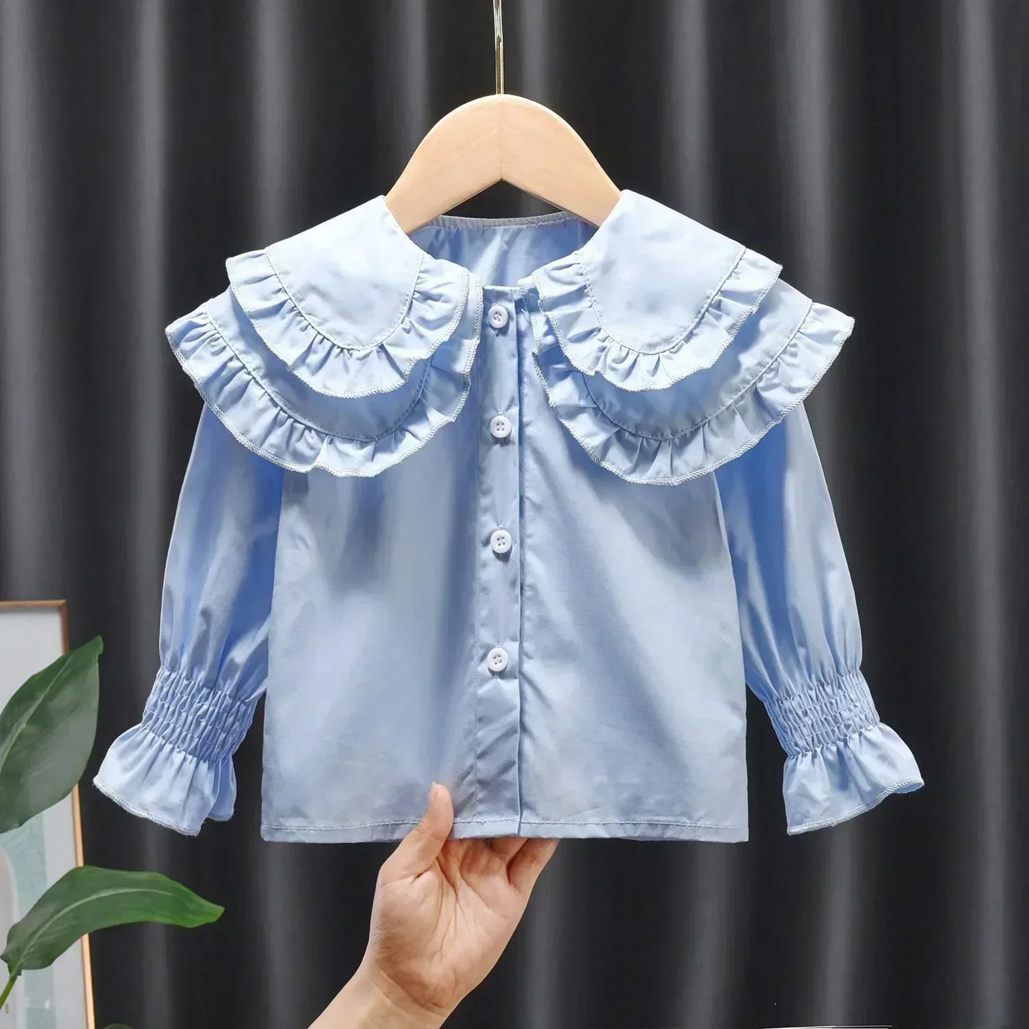 Baby Girls Blouses Kids White Blue Shirts 2025 Spring Autumn Doll Collar Tops 1 To 6Yrs Children's Korean Style Clothing