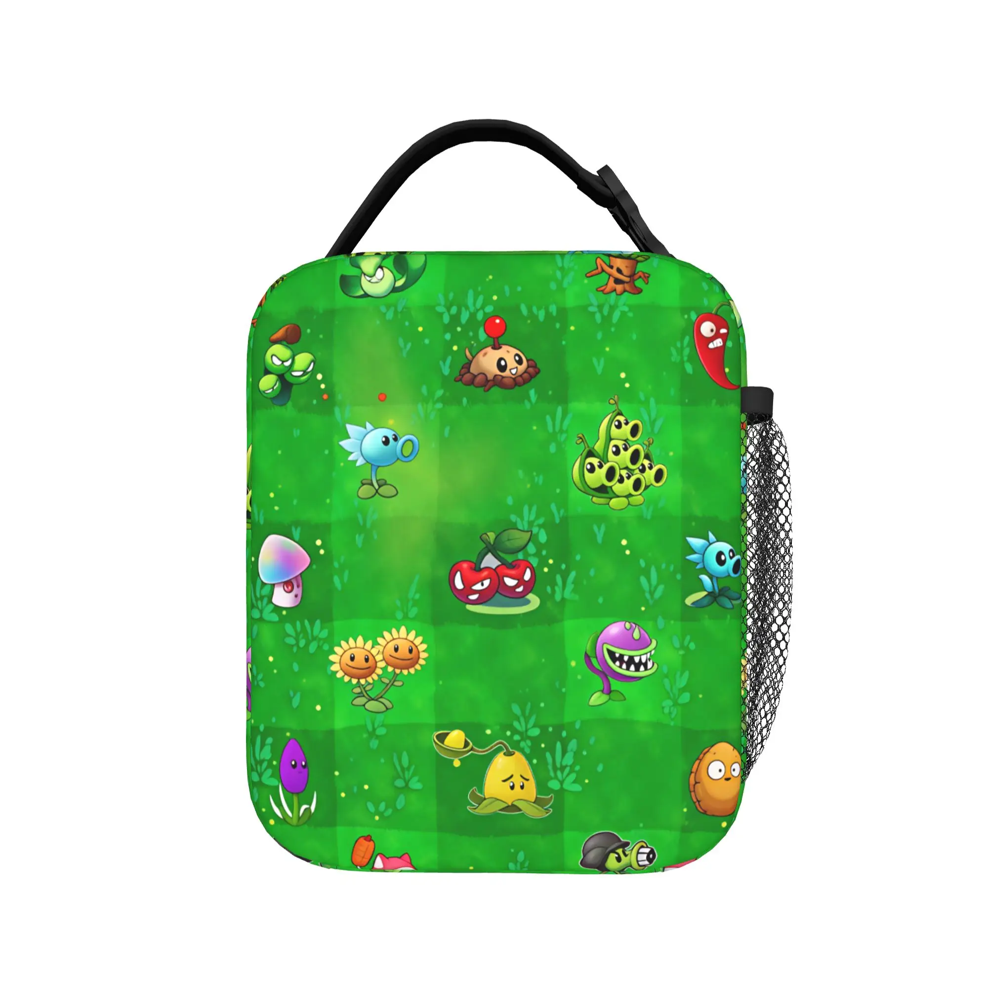 Plants Vs Zombies Game Grid Art Lunch Bag  Portable Lunch Box Child School Print Cooler Bag Fashion Oxford Thermal Tote Handbags