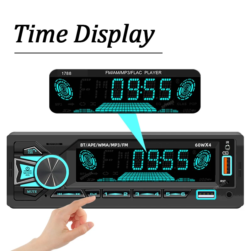Hippcron 1Din Car Radio Stereo Bluetooth MP3 Player Autoradio 60Wx4 FM Receiver With Remote Control AUX/USB/TF Card In Dash Kit