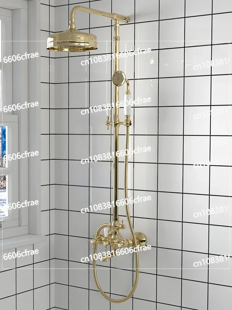 Golden home European retro booster shower all copper shower hot and cold shower.