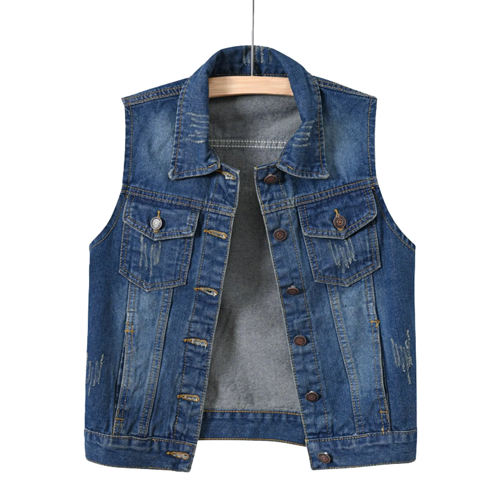 

New Spring Autumn Vintage Design Women's Denim Vest Female Black Sleeveless Jackets Women Hole Jeans Brand Waistcoat