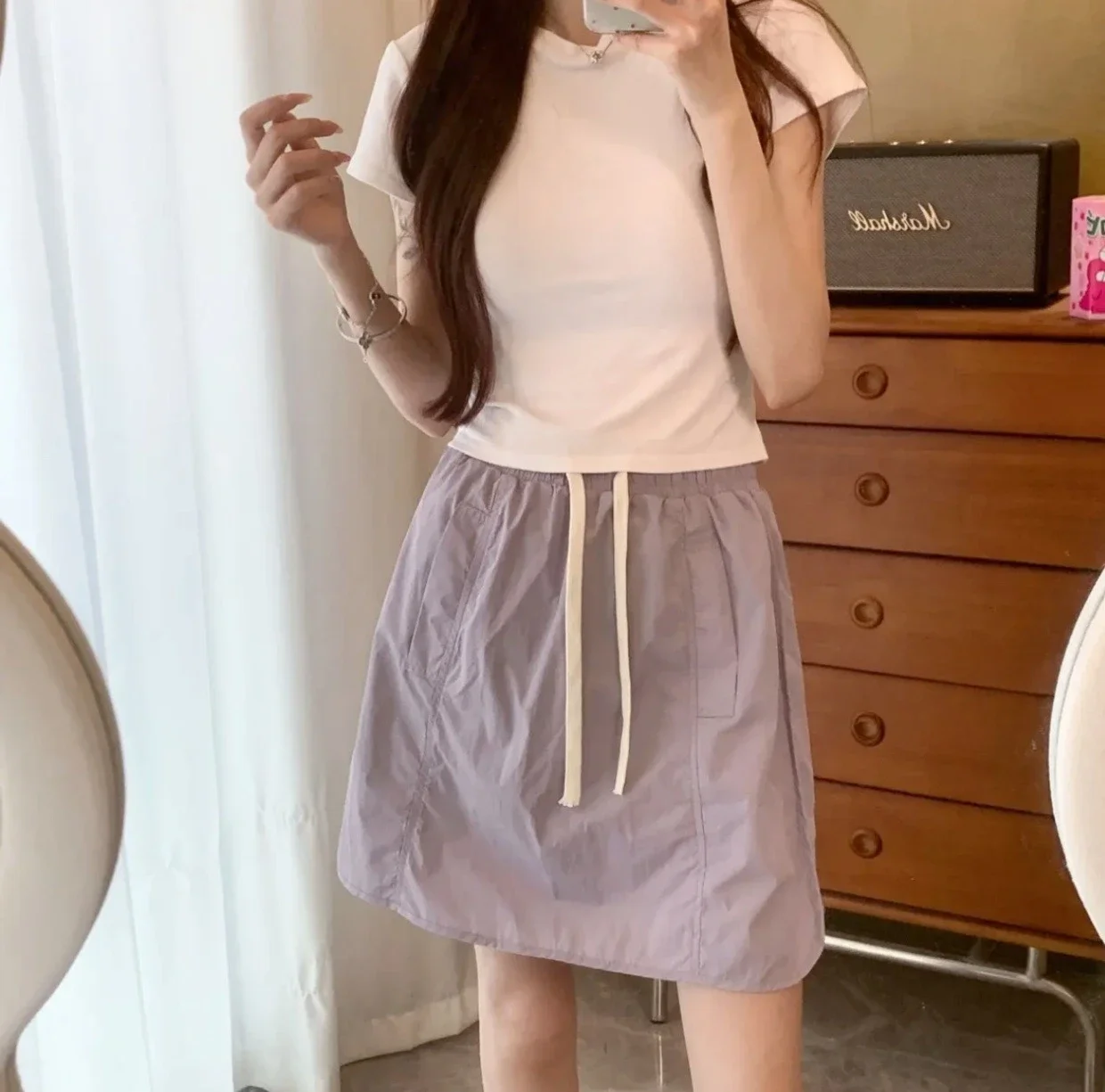 American High Waist Short Cargo Skirts Women Summer New Stylish Big Pockets Quick Dry Sporty Skirt Simple Solid A-Line Faldas