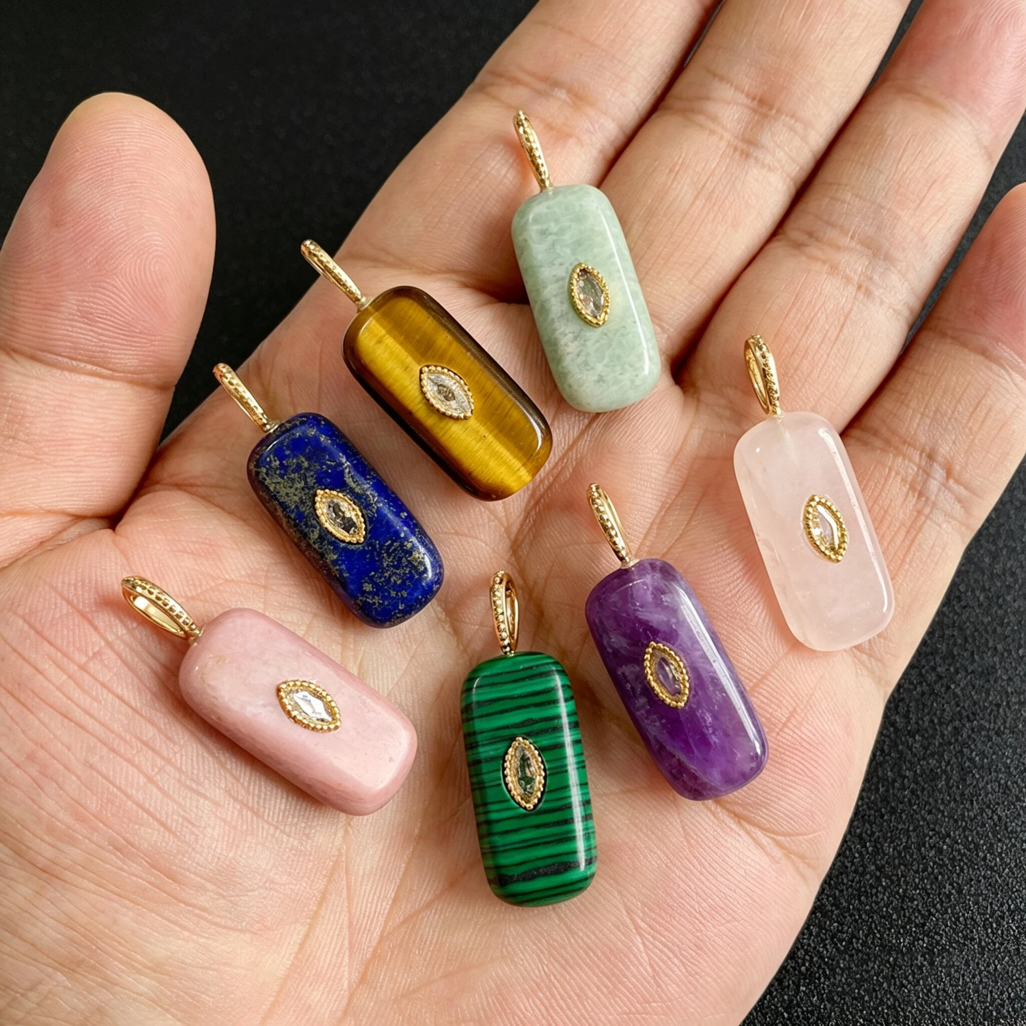 1PC Natural Stone Tiger Eye Lapis lazuli Pendant Rectangle Shape Cubic Zirconia Geometric Charms for Jewelry Making DIY Necklace