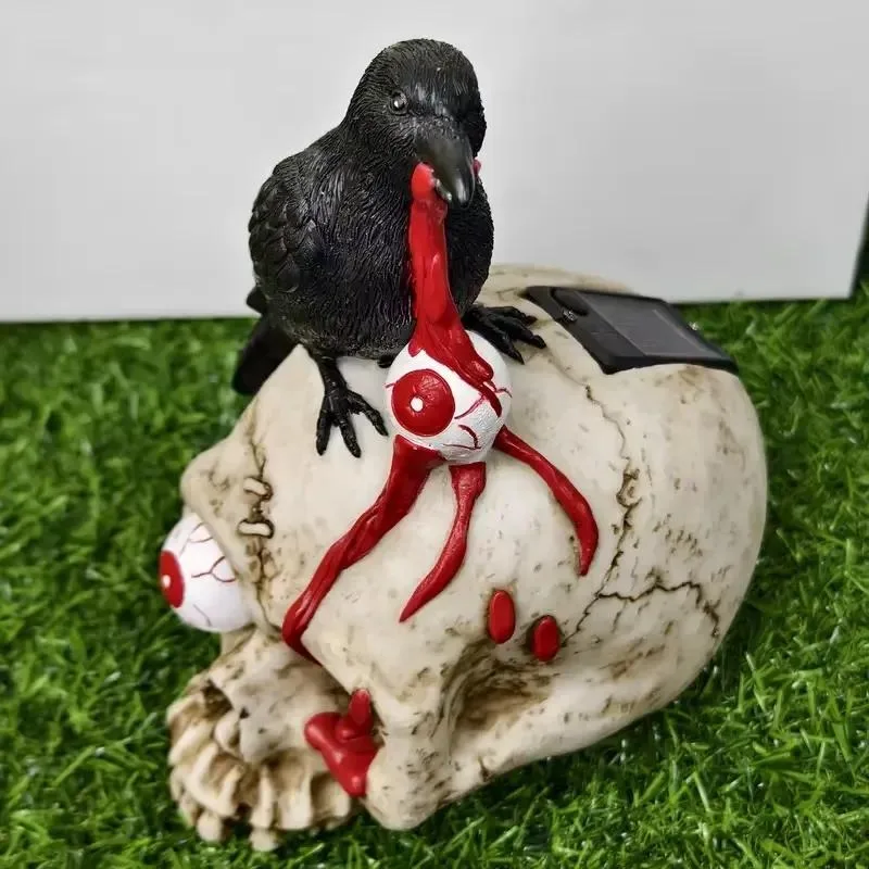 for Gothic resin skeleton crow statue glowing blood red eyes halloween mother's day outdoor/indoor decoration freestanding