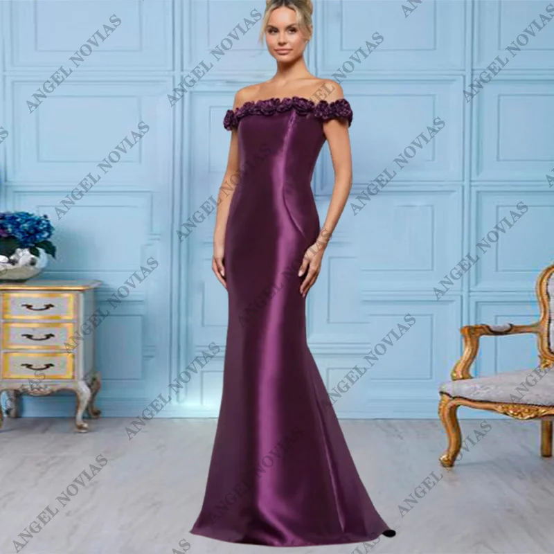 

Customized Long Elegant Mermaid Purple Mother of the Bride Dress Wedding Guest Elegant Satin Ribbon Bow Beading Party 2024