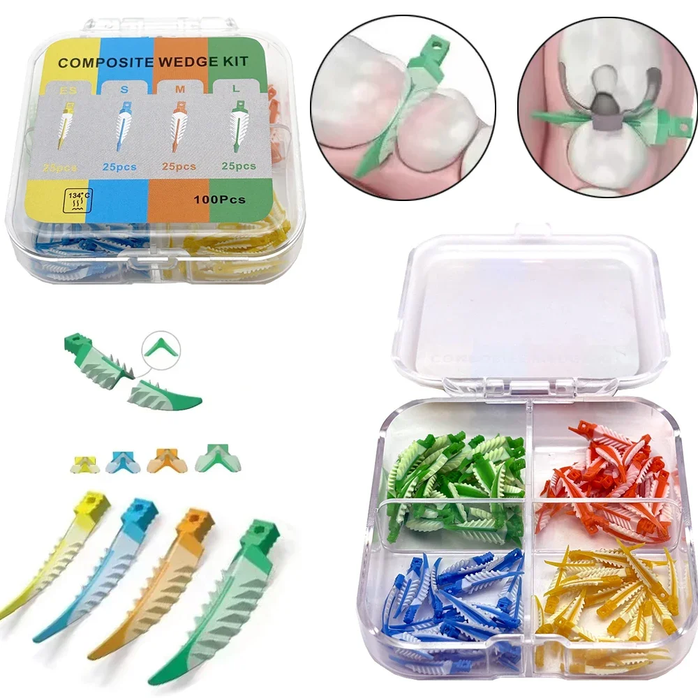 Dental Interdental Wedges Kit Dental Matrix Autoclaved Composite Wedges Silicone 100Pc Dental Silicone Adaptive Dentist Material