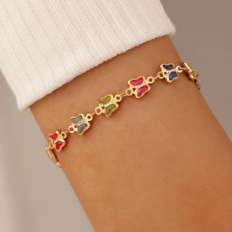 Tocona Colorful Rhinestone Pretty Butterfly Bracelets for Women Girls Handmade Adjustable Party Jewelry Wholesale Gift 21537