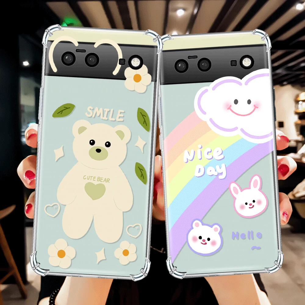 Shockproof Soft TPU Phone Case for Google Pixel 7a 7Pro 7 Luxury Transparent Capinha for Pixel 6a 6 6Pro 8 Pro Cartoon Cat Cover