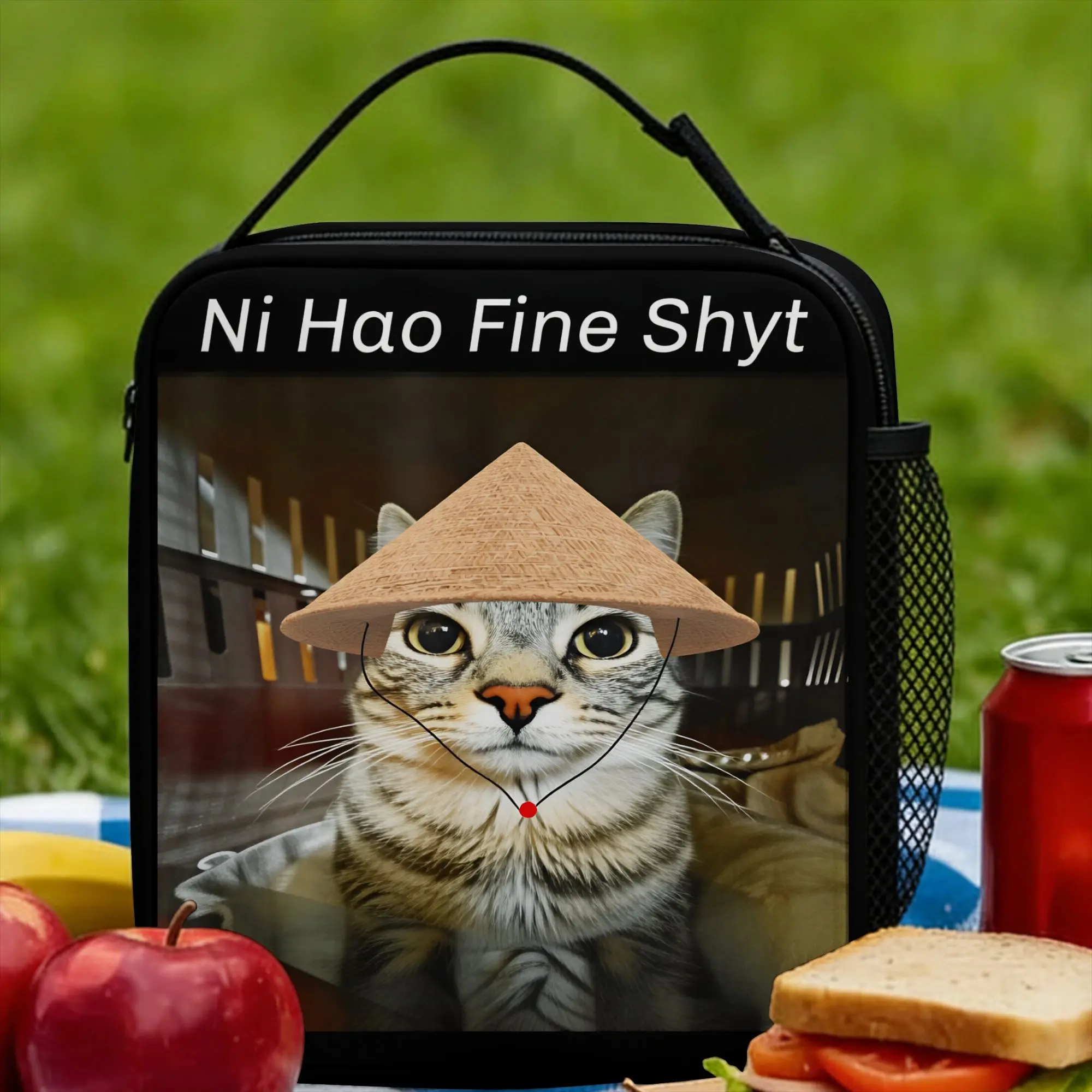 

Ni Hao Fine Shyt Funny Cat Lunch Bag Portable Lunch Box Men Office Graphic Cooler Bag Vintage Oxford Thermal Lunch Bags