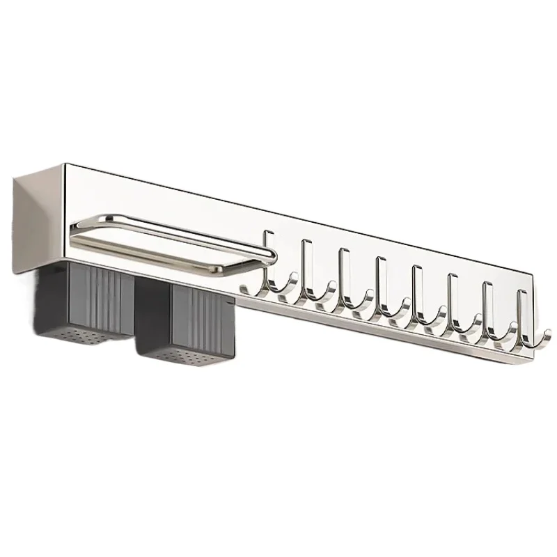 Stainless Steel Wall-Mounted Knife Rack No-Drill Kitchen Utensil Holder Chopstick Organizer All-In-One Storage Shelf for Home