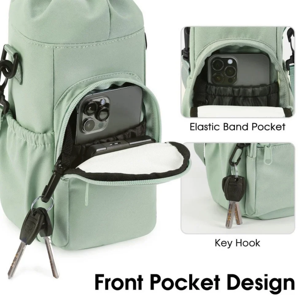 Portable Water Bottle Bag with Adjustable Strap Thermal Mugs Insulated Protective Cover Phone Pocket Outdoor Sports Travel Bag