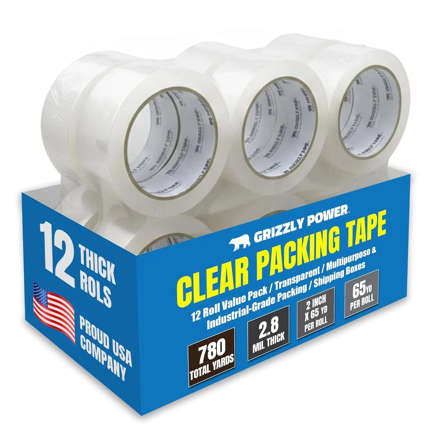 

Clear Packing Tape (12 Rolls) | Heavy Duty Packing Tape (2 Inch x 65 Yards) | 2.8mil Thick Strong Adhesive for Moving Bo
