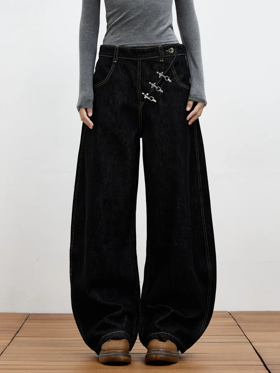 

Американские ретро-джинсы из черного денима, свободные широкие брюки прямого кроя, повседневные, мужские, уличный стиль, модный бренд