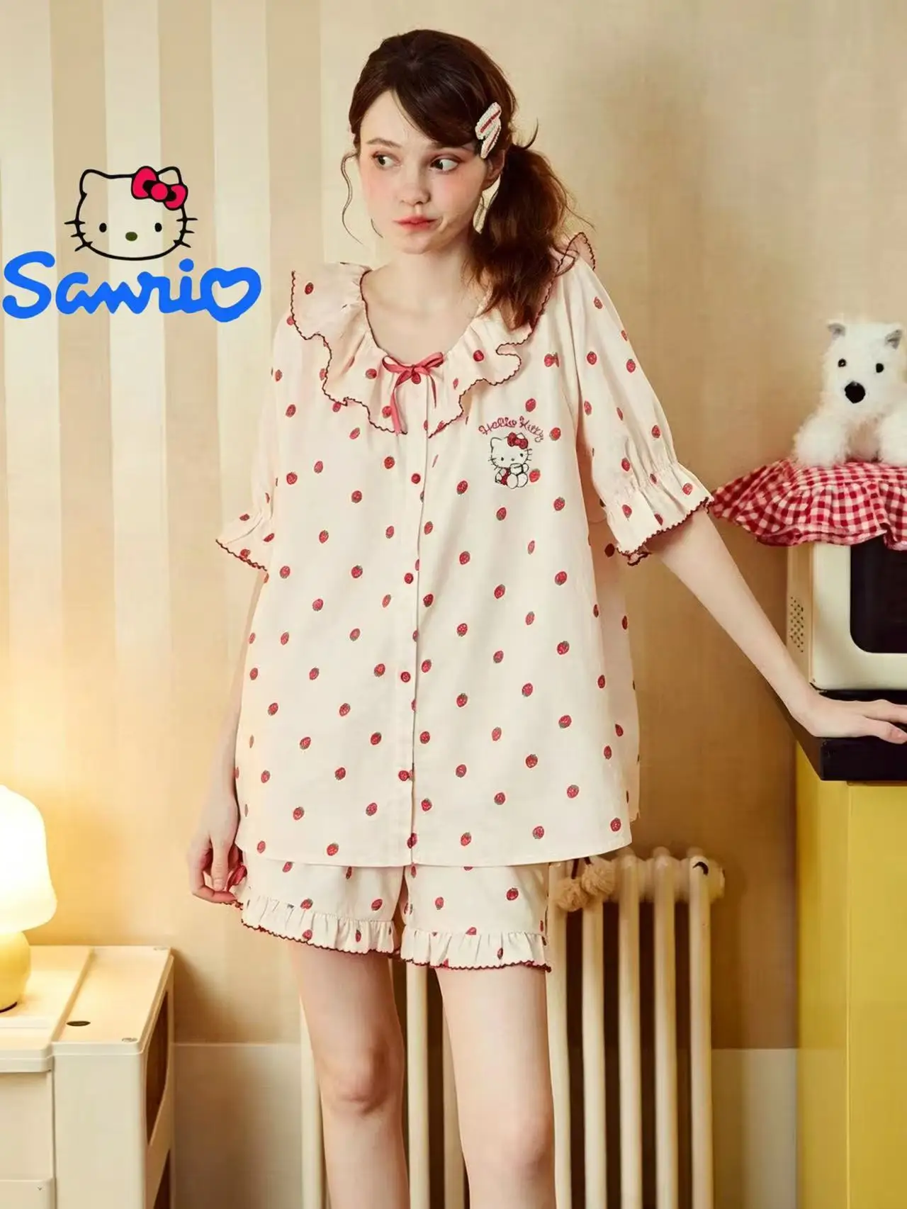 

Sanrio Hello Kitty Summer Pajamas set Women girl Sleepwear Cartoon Anime Summer New Cute Lightweight Comfort Breath Short Sleeve