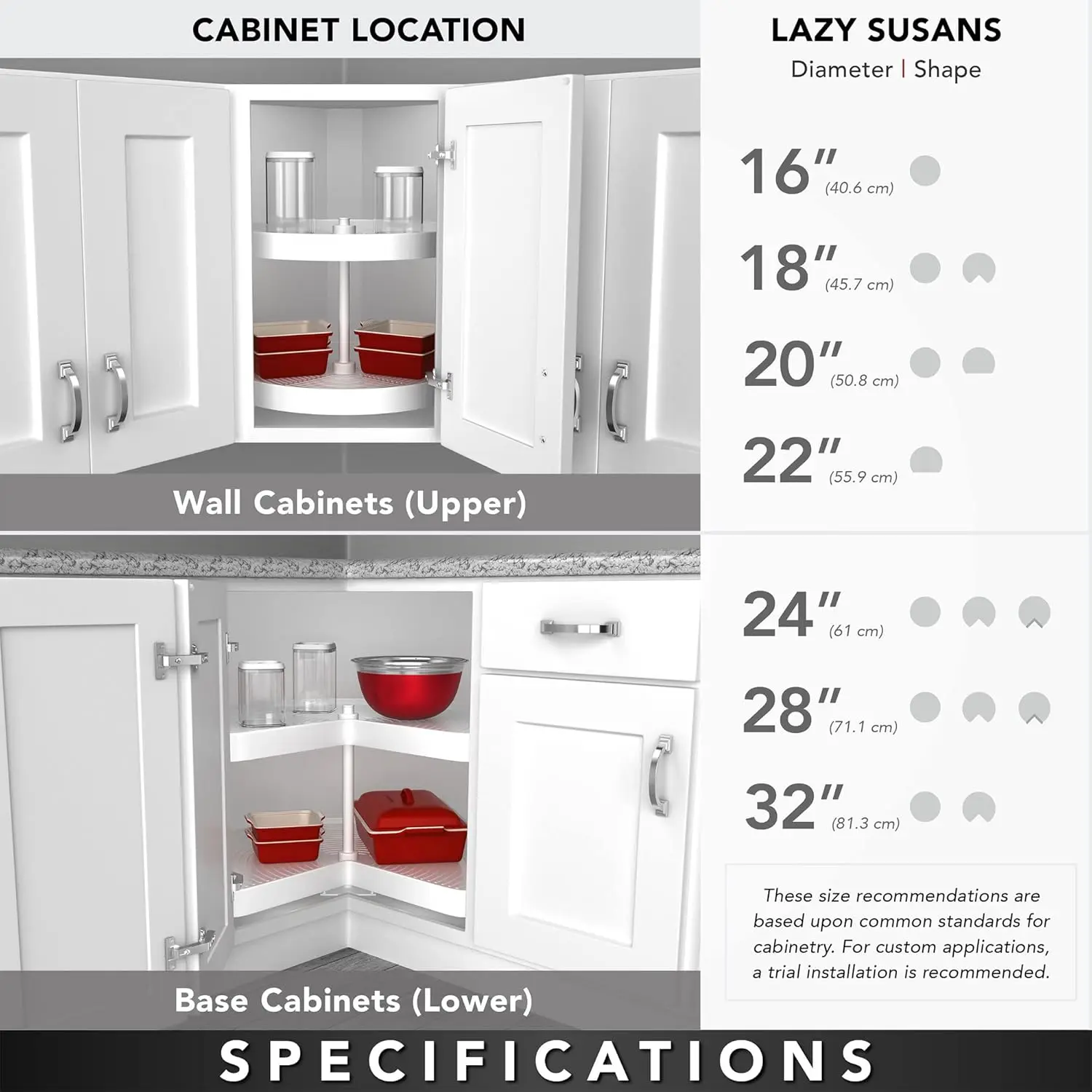 Rev-A-Shelf Dual Shelves Kidney-Shape 28"" Lazy Susan Organizer For Lower Corner & Base Kitchen Cabinets, Turntable Home