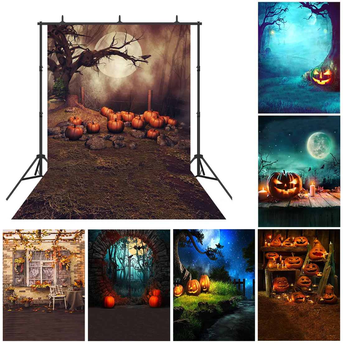 Happy Halloween Backdrop Grave Moon Baby Portrait Photography Background Pumpkin Lanterns Kids Photo Studio Shoots Photographic