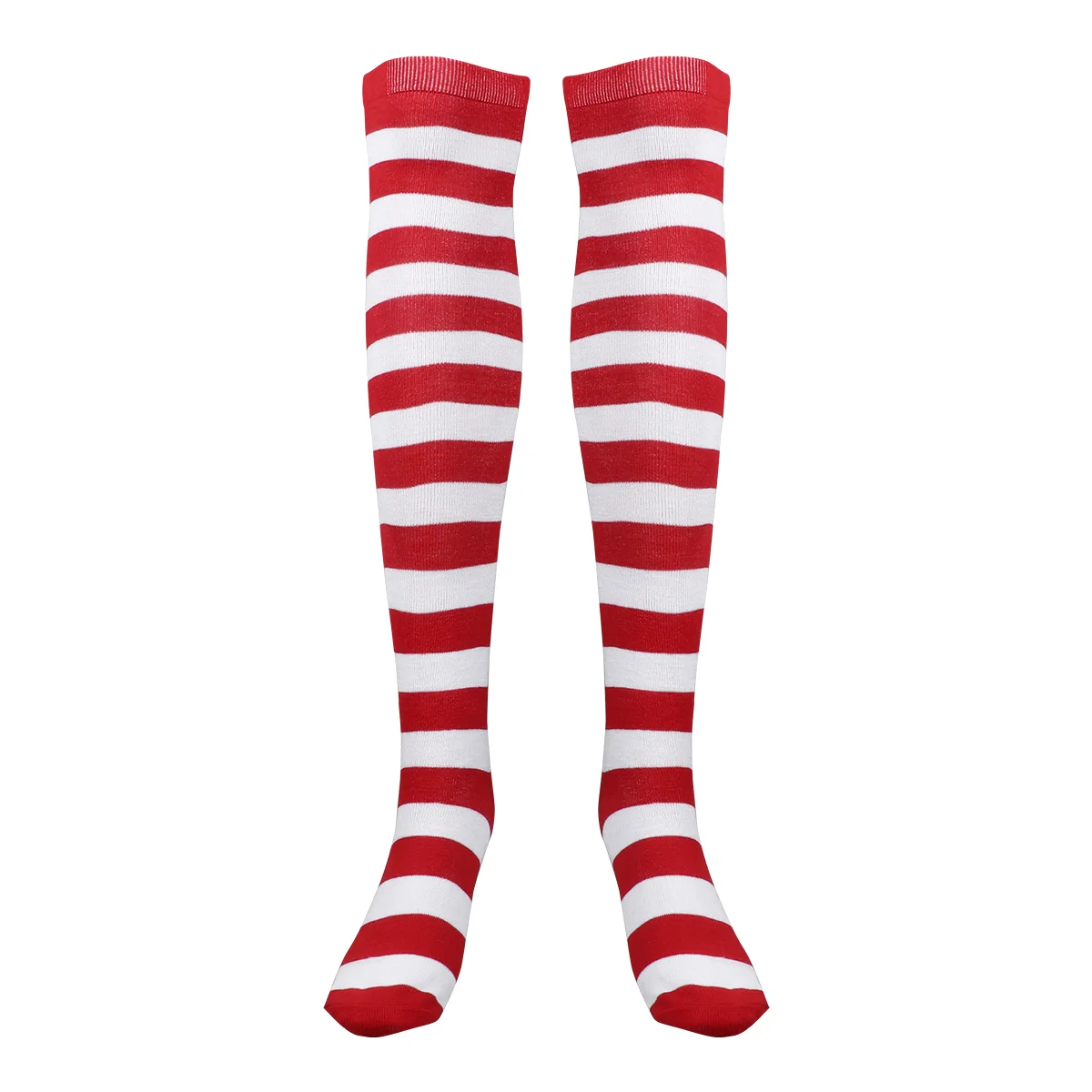 BESTOYARD Christmas Red White Stockings Thigh High Striped Over Knee Socks for Women Girls (Average Size)