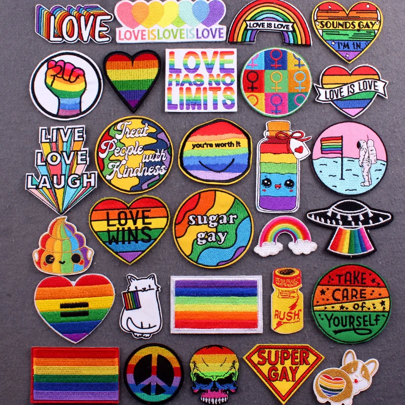 Embroidered Patch LGBT Patch Pride Gay Patches For Clothing Rainbow Badges Patch Iron on Patches On Clothes Stripes Accessories