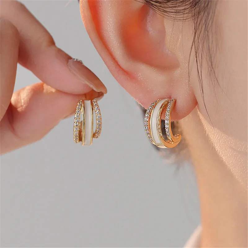 2023 New Fashion Trend Unique Design Elegant Delicate Zircon Layered Shell Earrings Women Jewelry Party Premium Gifts Wholesale