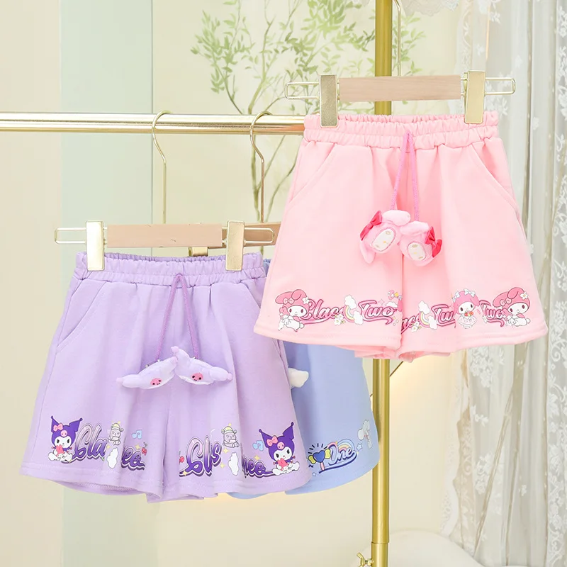 Sanrio Girls' New Shorts Pure Cotton Medium Pants Beach Pants Sweatpants Casual Cute Cartoon My Melody Girls Clothing Gift