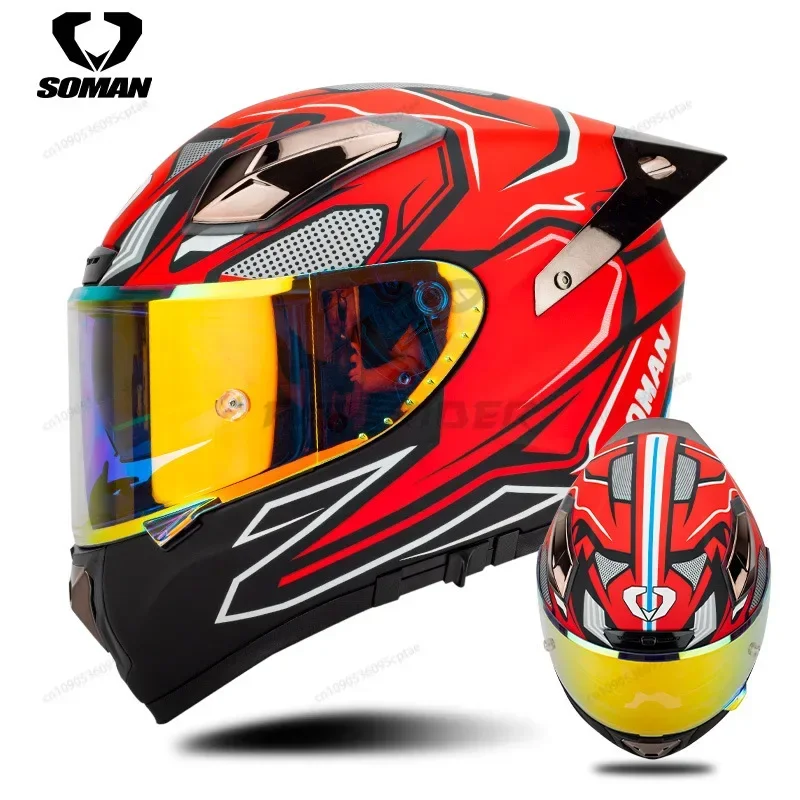 

SOMAN Motorcycle Helmet Full Face Double Lens Helmet Colorful Lenses Off Road Helmet DOT Approved Cascos Para Moto Casco Moto