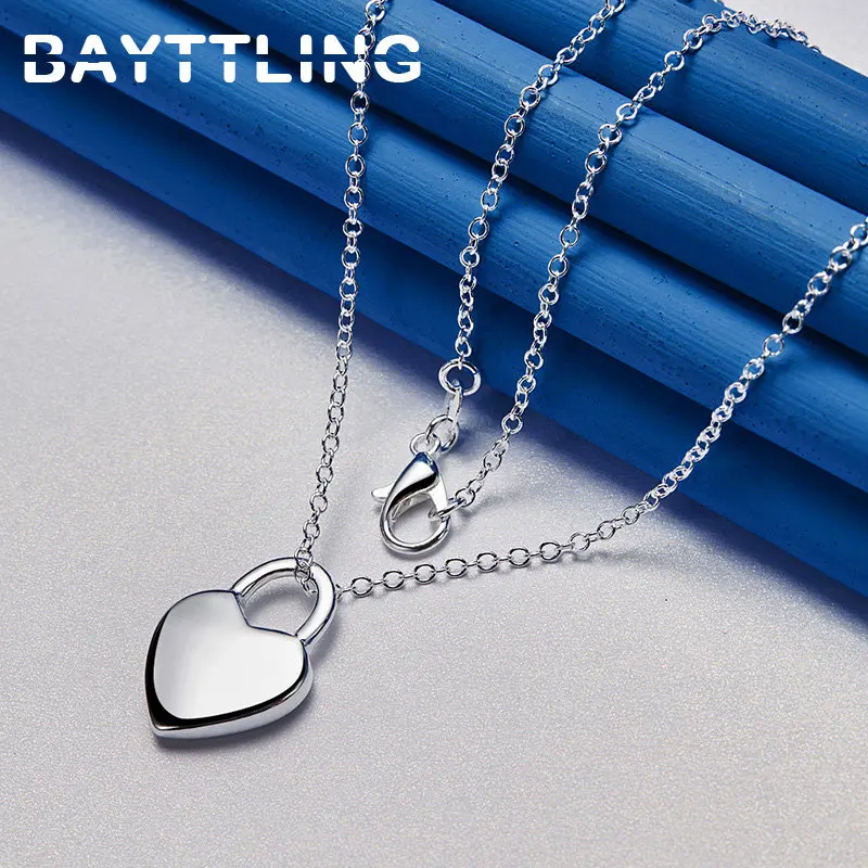 925 Sterling Silver 16-30 Inches Fine Heart Lock Necklace For Women Men Fashion Charm Wedding Gift Jewelry Accessories