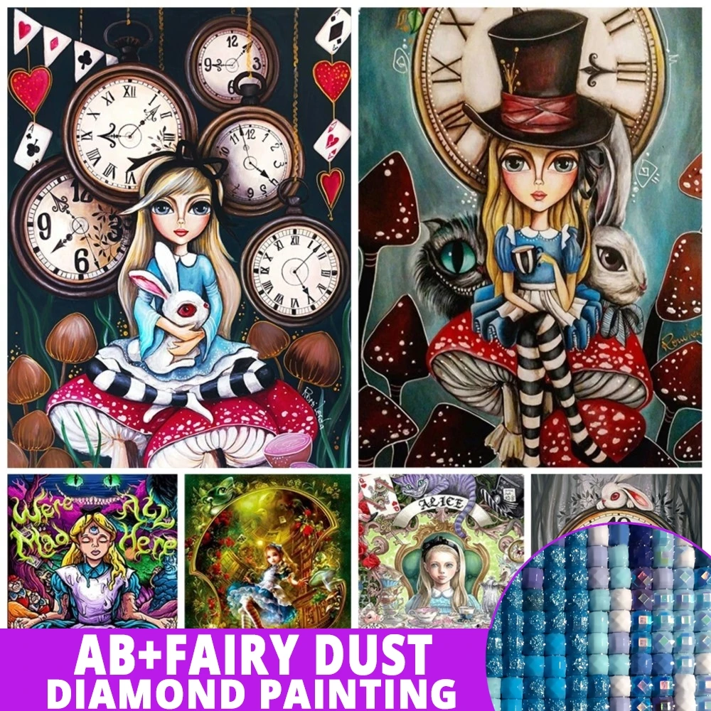 AB Alice In Wonderland Fairy Dust Diamond Painting Disney Theme Full Cross Stitch Kit Full Art Embroidery Mosaic Decor 5D