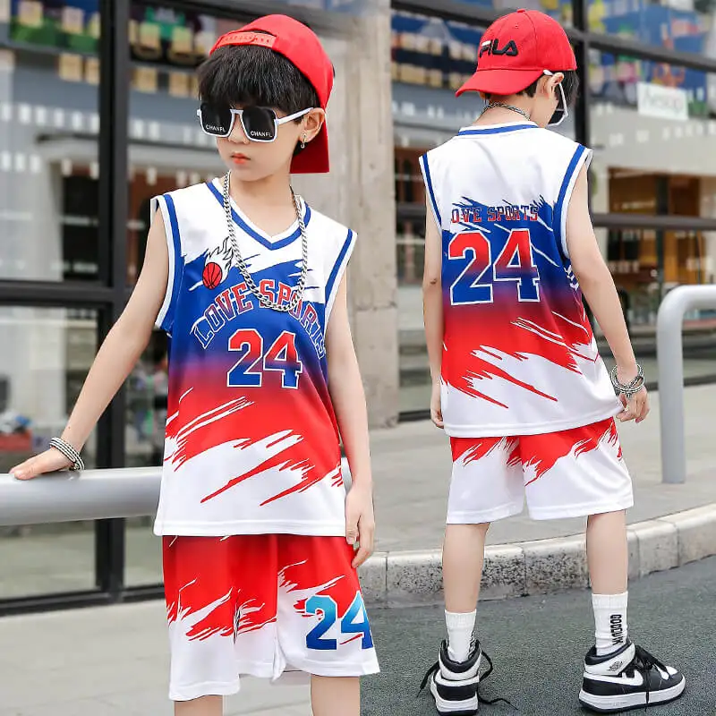 

Summer Hot-selling Letter Printing Youth Children Sleeveless Shorts Set Basketball Football Sports Breathable Quick Drying Set