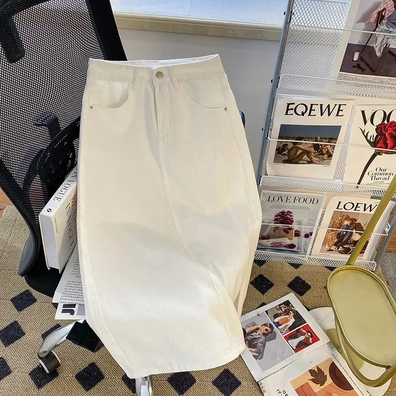 

White High Waist A- Line Mini Skirt Women's Denim Split Slimming Mid-Length Bodycon Skirts Spring Hot Sale Of The Season New Sty