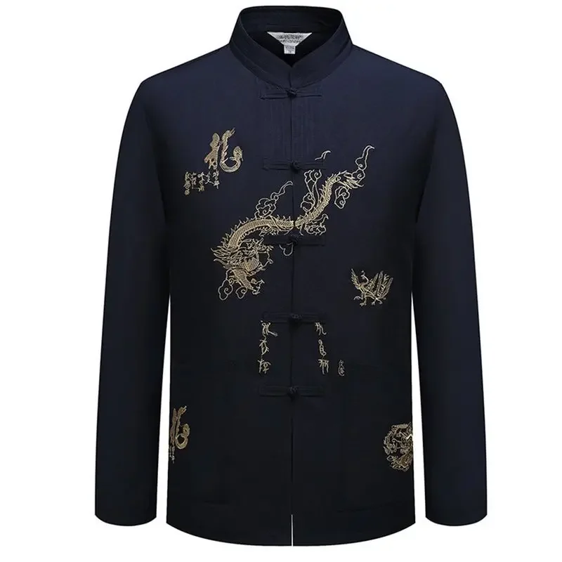 5Colors Dragon Male Clothes Tangsuit Traditional Chinese Clothing for Men Wushu Standing Collar Shirt Top Hanfu Dropshopping