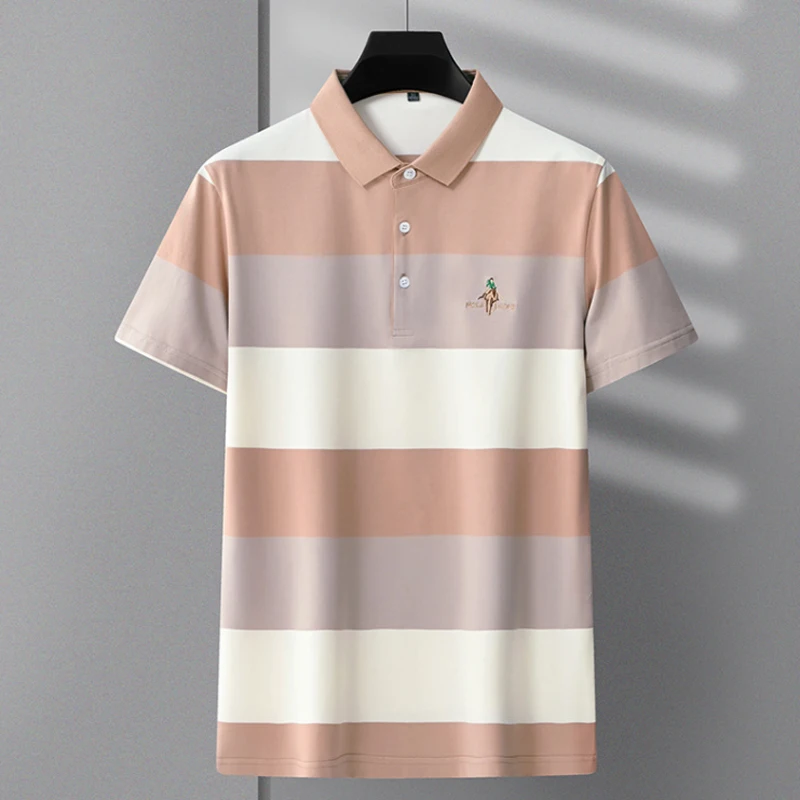 Polo rayé à manches courtes pour hommes, chemise décontractée, haut de vêtements, marque de haute qualité, nouveau, été