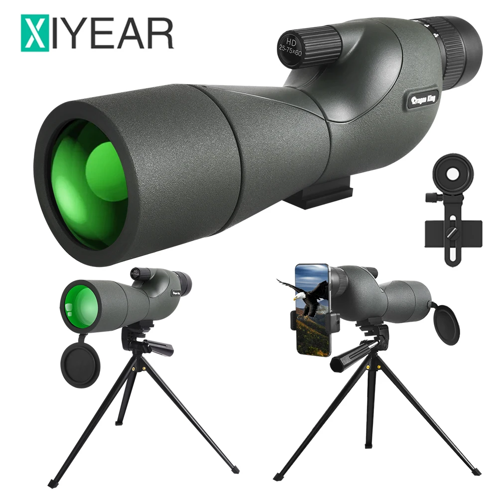 

25-75x60 Telescope Spotting Scope With Tripod Phone Clip HD Zoom Long Rang FMC BAK4 Waterproof For Bird Watching Target Shotting